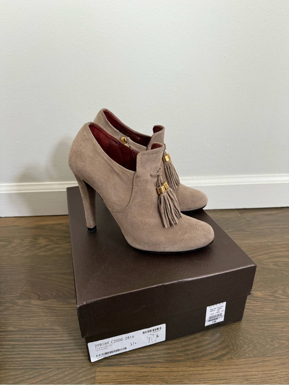 Gucci Suede Tassel High-Heel Booties - Taupe